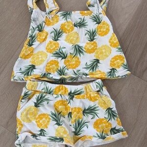 Yellow Pineapple Print Top and Shorts Set